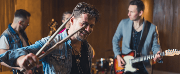 three musicians practice their instruments 